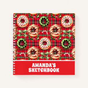 Red Retro Christmas Doughnuts Kids Sketchbook Notebook