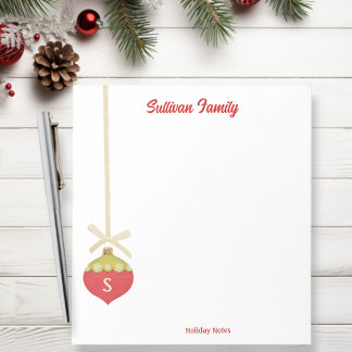 Red Retro Christmas Ornament Monogram Notepad