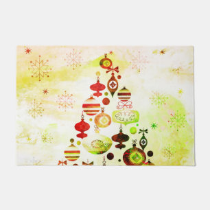 Red Retro Christmas Tree Doormat
