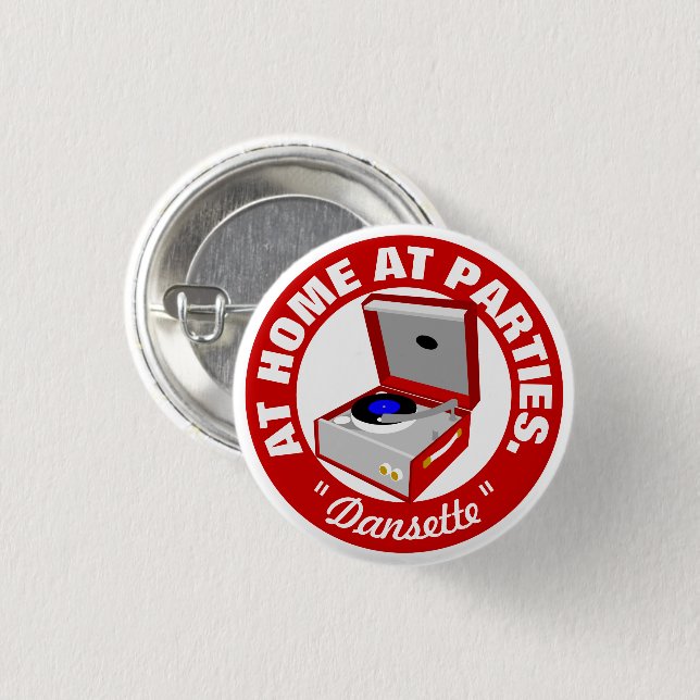 Red Retro Dansette record player 3 Cm Round Badge (Front & Back)