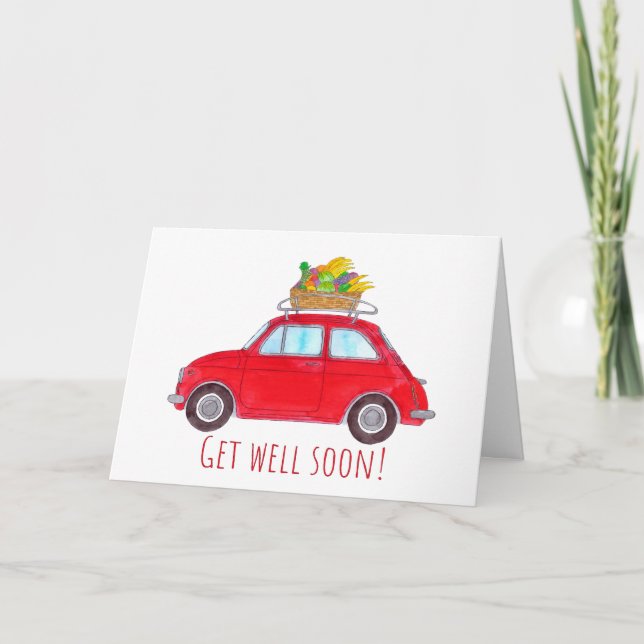 Red Retro Fiat 500 Get well Card (Front)