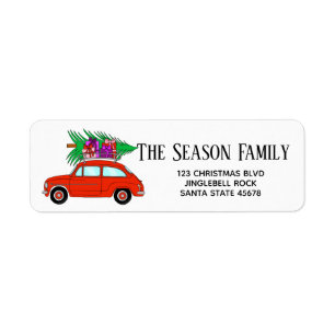 Red Retro Fiat 500 with Christmas Gifts Return Address Label