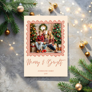 Red retro frame photo merry Christmas Holiday Card