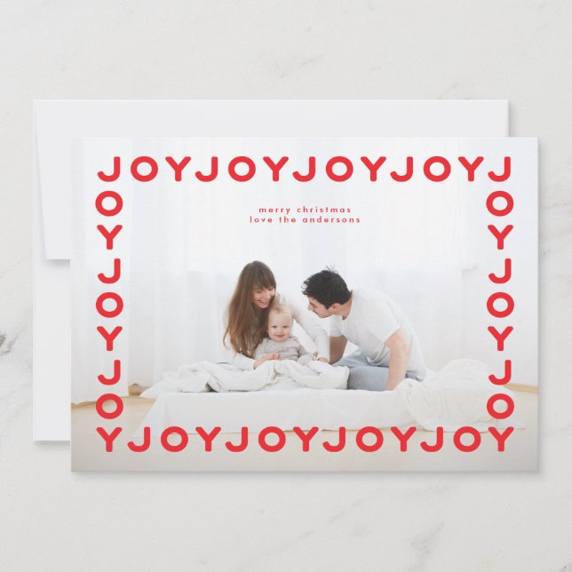 RED retro Fun Joy Joy Joy Frame PHOTO ChristmaS Holiday Card (Front)