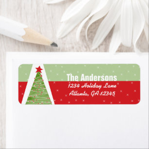 Red Retro Green Christmas Tree Return Address Return Address Label