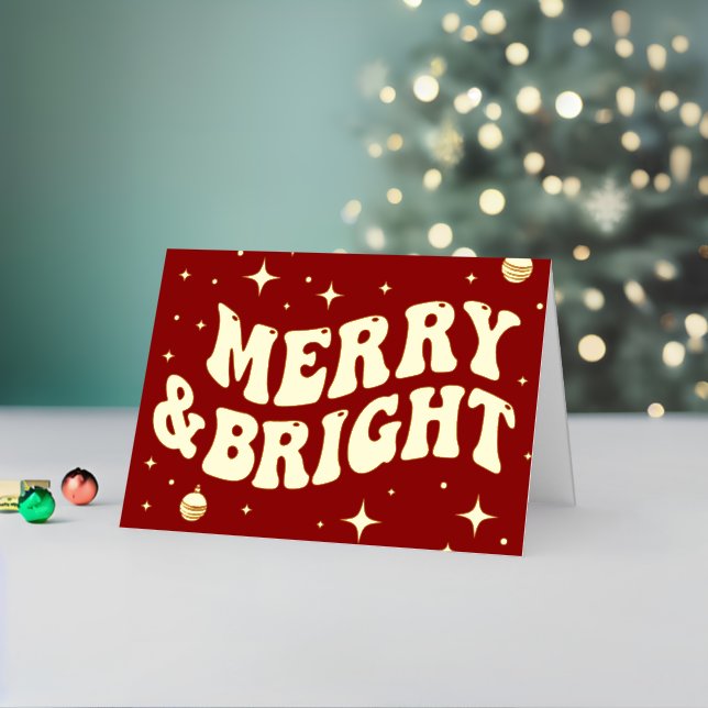 Red Retro Groovy Merry & Bright Christmas Foil Holiday Card (Holiday In Situ 2)