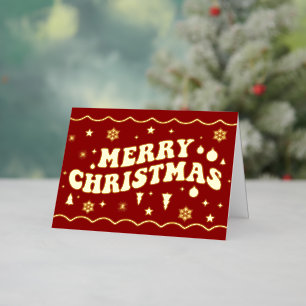 Red Retro Groovy Merry Christmas Foil Holiday Card