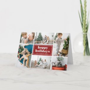 Red Retro Happy Holidays Photo Collage  Holiday Card