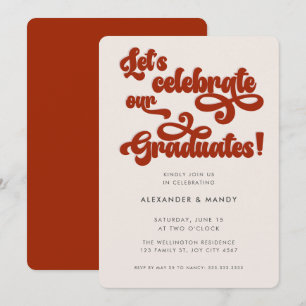 Red Retro Inspired Typography Double Graduation Invitation