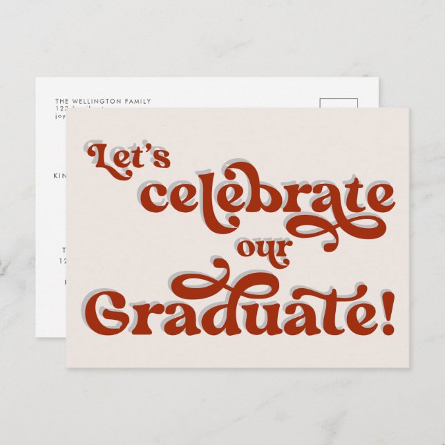 Red Retro Inspired Typography Graduation Party Inv Postcard (Front/Back)