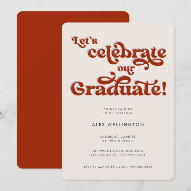 Red Retro Inspired Typography Graduation Party Invitation (Front/Back)