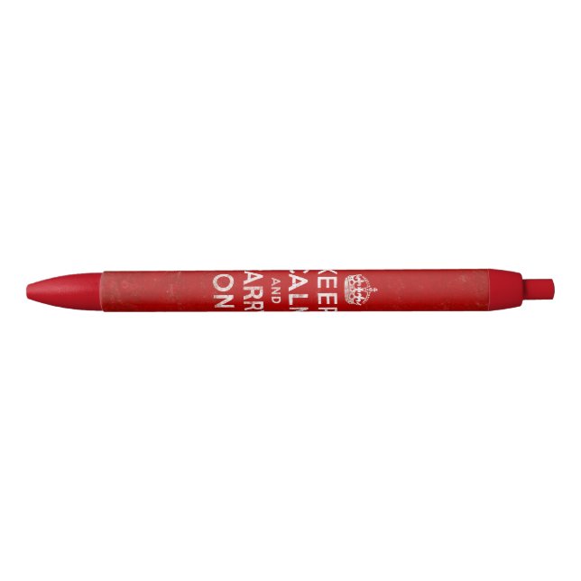 Red Retro Keep Calm and Carry On Black Ink Pen (Front)