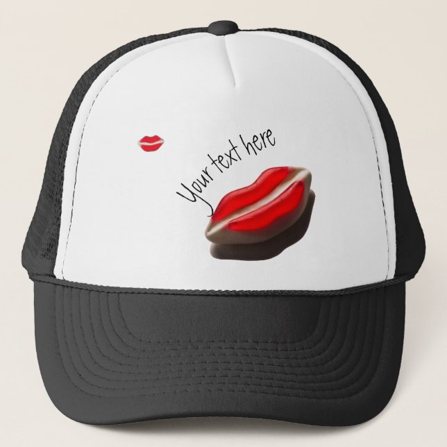 Red Retro Look Mouth Pattern Trucker Hat (Front)