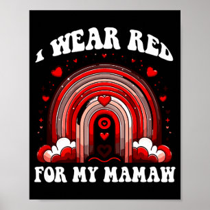 Red Retro Mamaw Heart Disease Awareness Rainbow Ba Poster