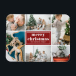 Red Retro Merry Christmas Photo Collage  Magnet<br><div class="desc">Merry Christmas! Bring a touch of holiday cheer to your home with our Customisable Photo Christmas Magnet! Perfect for displaying cherished memories, this magnet allows you to personalise it with your favourite festive photo, making it a unique addition to your holiday decor. It features retro typography and a photo collage...</div>