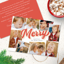 Red Retro Merry Collage Holiday Photo Card