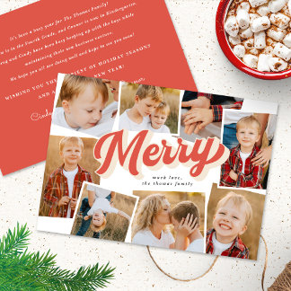 Red Retro Merry Collage Holiday Photo Card