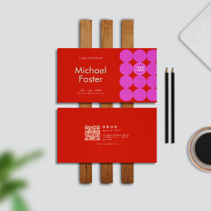 Red Retro Minimalist Scannable Qrcode Business Card