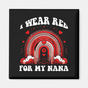 Red Retro Nana Heart Disease Awareness Rainbow Bac Magnet