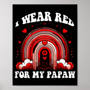 Red Retro Papaw Heart Disease Awareness Rainbow Ba Poster