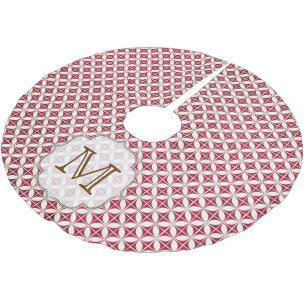 Red Retro Pattern Monogram Initial Tree Skirt