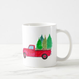 Red retro Pickup Truck with trees Coffee Mug