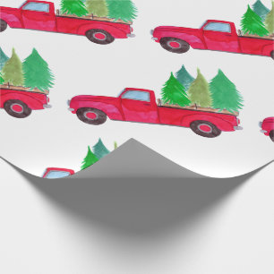 Red retro Pickup Truck with trees Wrapping Paper