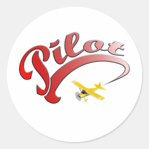Red Retro Pilot with yellow Aeroplane Classic Round Sticker