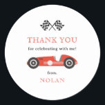 Red Retro Race Car Theme Thank You Classic Round Sticker<br><div class="desc">Cute Retro Race Car theme,  birthday party thank you favour sticker.</div>