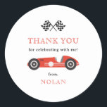 Red Retro Race Car Theme Thank You Classic Round Sticker<br><div class="desc">Cute Retro Race Car theme,  birthday party thank you favour sticker.</div>