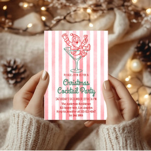 Red Retro Santa Christmas Cocktail Party Invitation