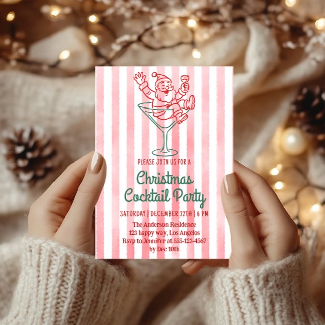 Red Retro Santa Christmas Cocktail Party    Invitation (Creator Uploaded)