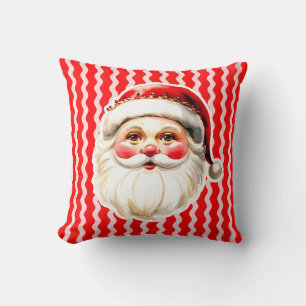 Red Retro Santa Claus Red Ric Rac Christmas Cushion