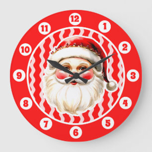 Red Retro Santa Claus Red Ric Rac Christmas Large Clock
