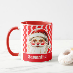 Red Retro Santa Claus Red Ric Rac Christmas Mug
