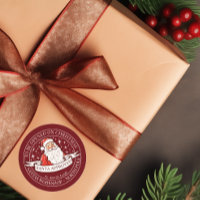 Red Retro Santa Gift Label North Pole Workshop