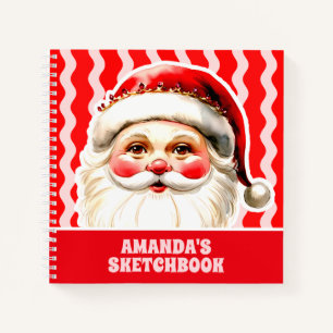 Red Retro Santa Ric Rac Christmas Kids Sketchbook Notebook