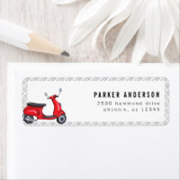 Red Retro Scooter Theme Address Label
