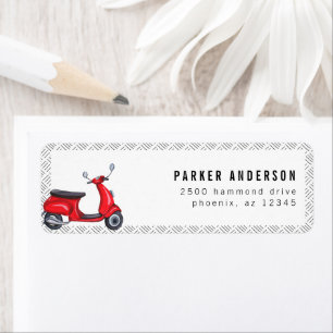 Red Retro Scooter Theme Address Label  Return Address Label