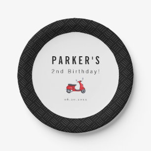 Red Retro Scooter Theme Birthday Party Paper Plate