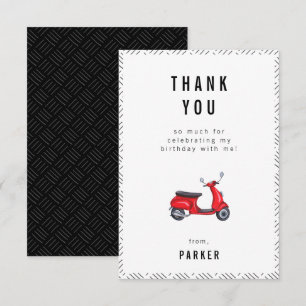 Red Retro Scooter Theme Birthday Thank You Card