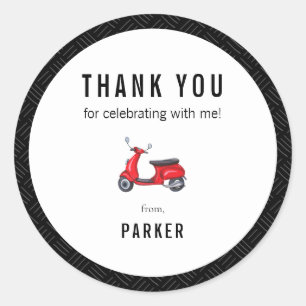 Red Retro Scooter Theme Thank You Classic Round Sticker