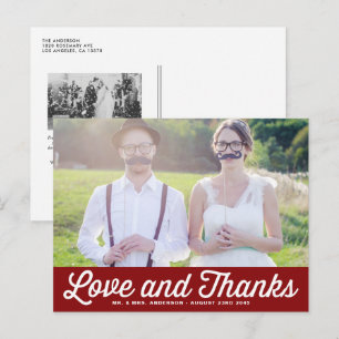 Red Retro Script Photo Wedding Thank You Postcard