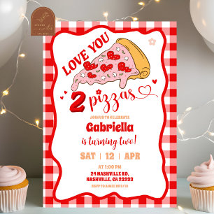 Red Retro slice of fun Pizza party Invitation