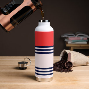 Red Retro Stripe Water Bottle
