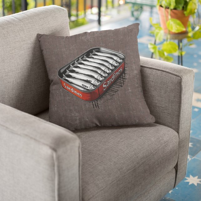 Red Retro Style Sardine Art Funny Fish Food   Cushion (Creator Uploaded)