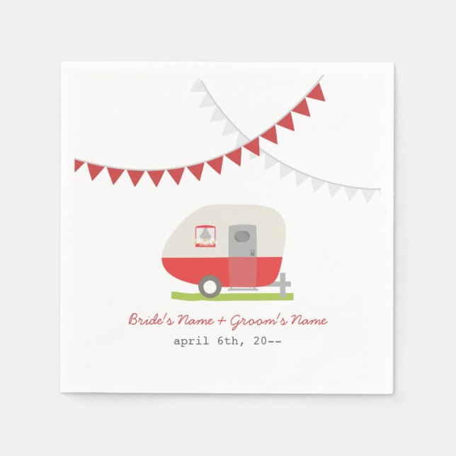 Red Retro Trailer Wedding Napkins (Front)