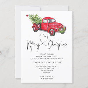 Red Retro Truck Merry Christmas Party Invitation