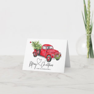 Red Retro Truck Vintage Merry Christmas Greeting Card