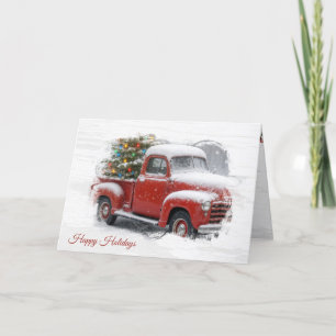 Red Retro Truck With Christmas Tree Card